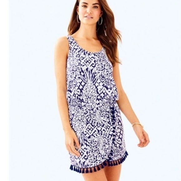 Lilly Pulitzer Pineapple Fringe Romper XS Navy Blue - Picture 1 of 8